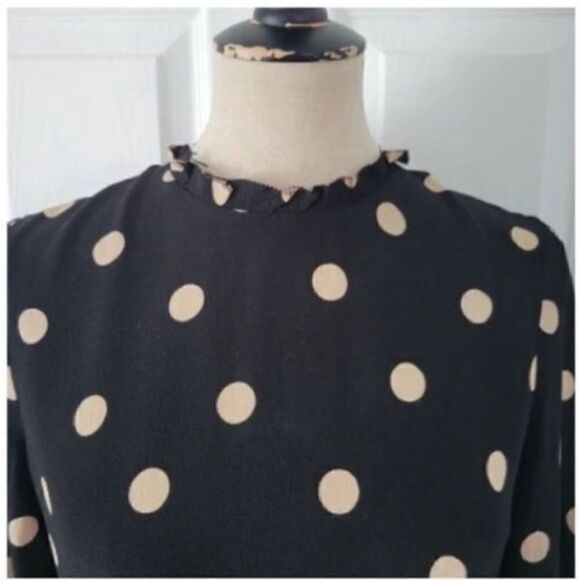 Kate Spade Women’s Size 2 Dizzy Dot Sheath Dress Black Tan 3/4 Sleeve High Neck - Picture 10 of 14